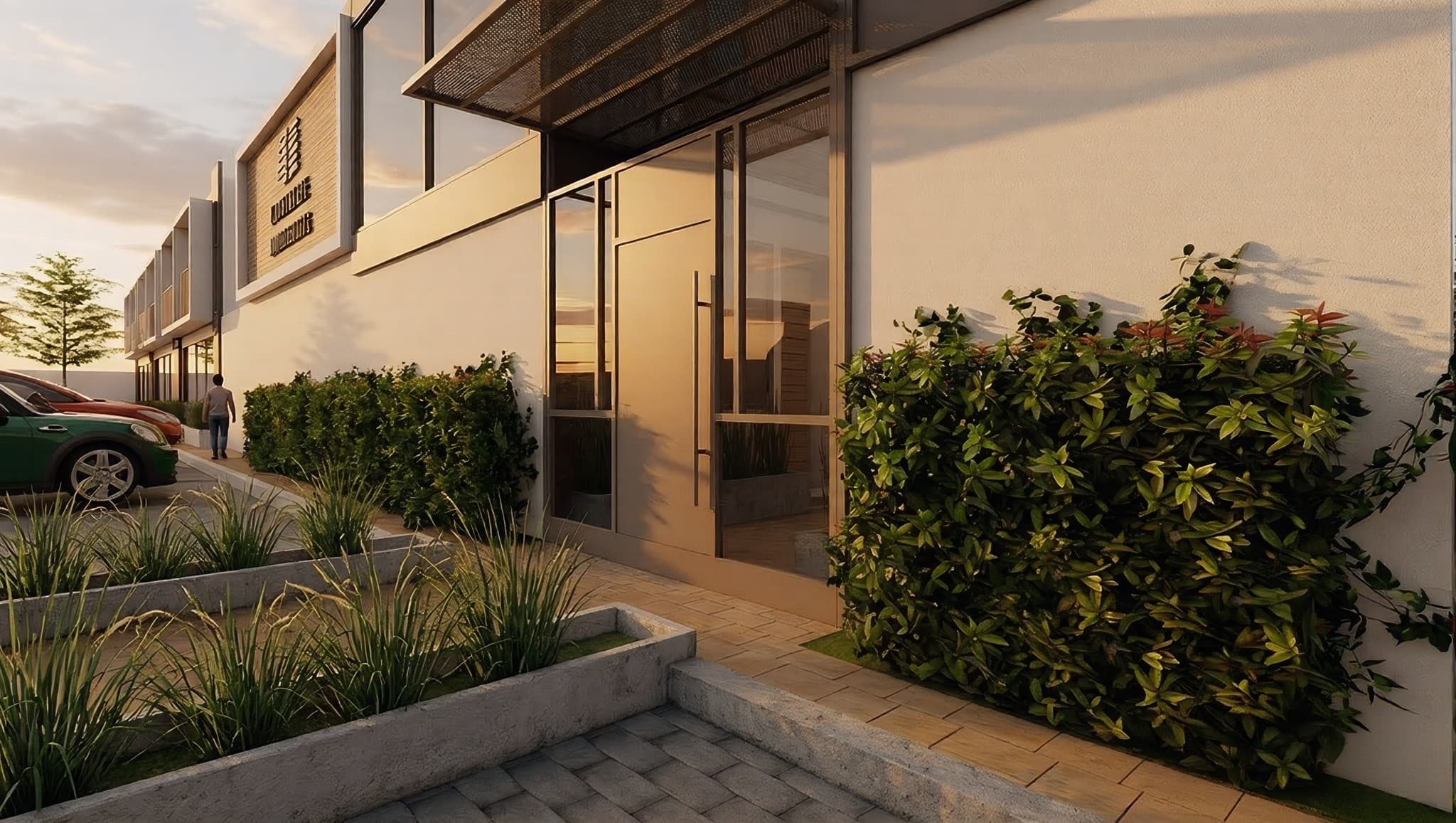 Entrance detail at sunset