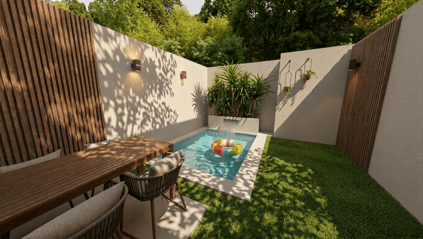 Private patio and pool by day
